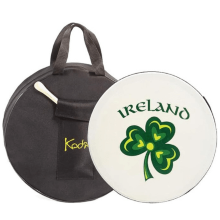 Koda Bodhran  16" X 4" Black - Ireland Shamrock With Bag & Beater
