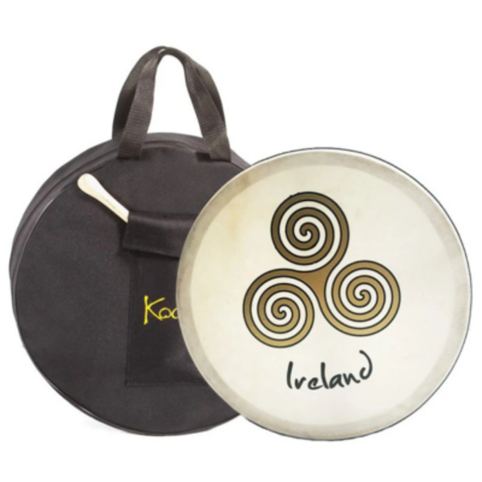 Koda Bodhran  12" X 3" Black - Newgrange Swirl Gold With Bag & Beater