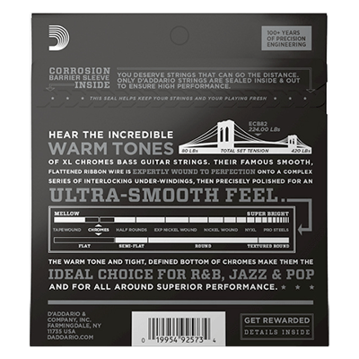 D'Addario ECB82 Medium Bass Guitar Strings Chrome Flat