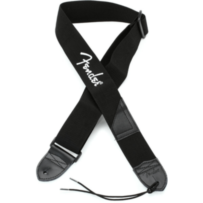 Fender 2 Black Poly Strap W/ White Logo