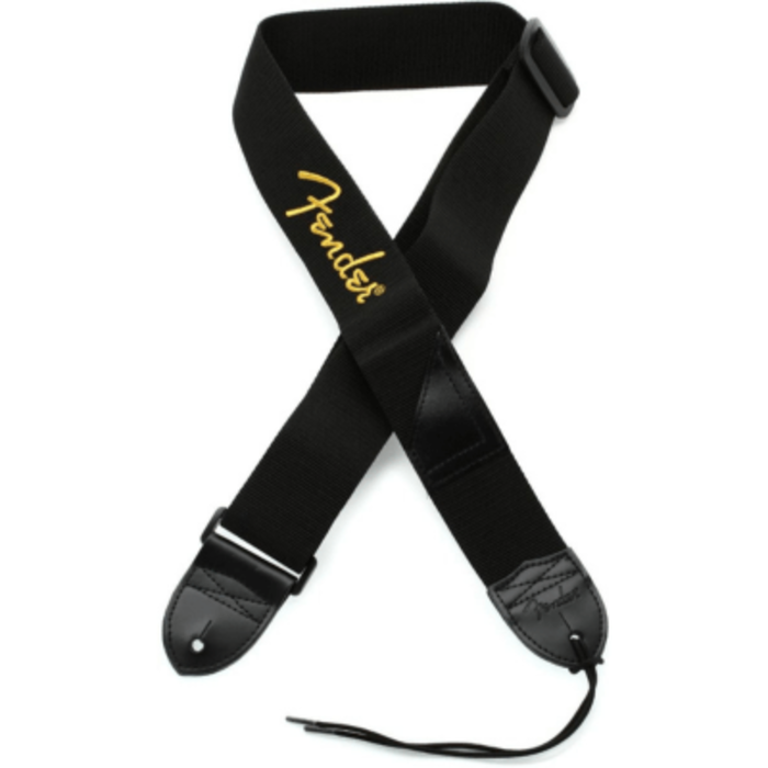 Fender 2 Black Poly Strap W/ Yellow Logo