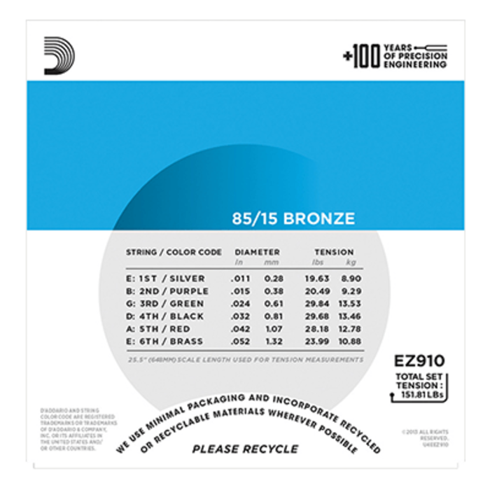 D'Addario EZ910 Acoustic Guitar Strings Bronze