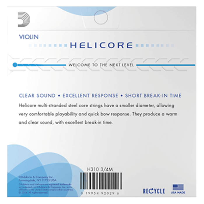 D'Addario H310 Helicore Violin Strings Set 3/4 Medium