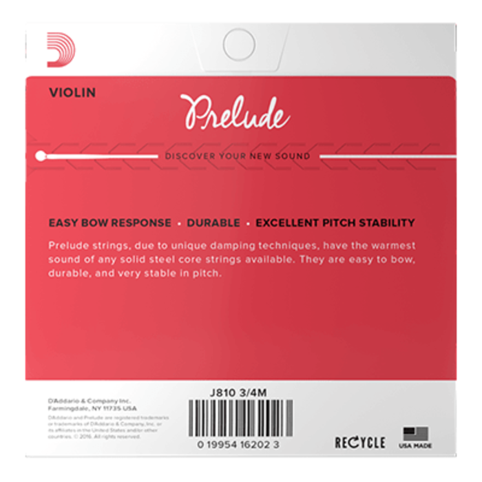 D'Addario Prelude J810 3/4 Medium Violin Strings Set