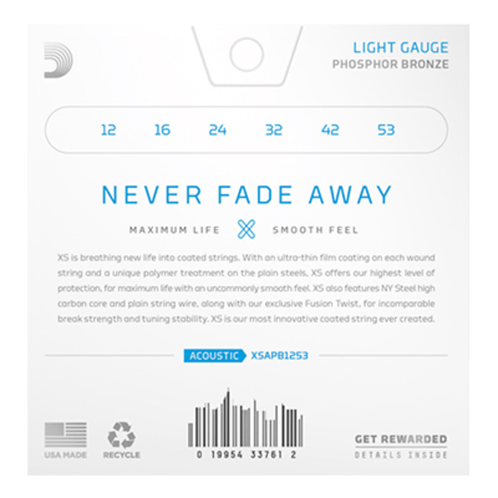 D'Addario XSAPB1253 Light XS Acoustic Guitar Strings Phosphor Bronze