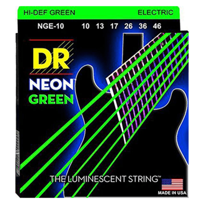 DR Neon HI-DEF NGE-10 10-46 UV Electric Guitar Strings Green Nickel