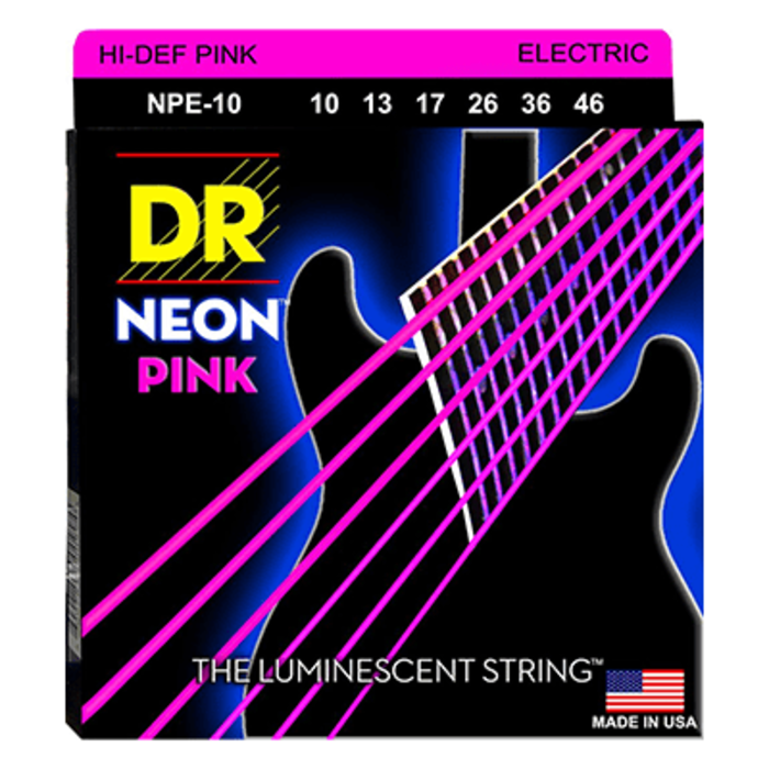 DR Neon HIDEF NPE-10 10-46 UV Electric Guitar Strings Pink Nickel
