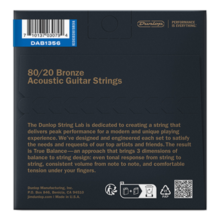 Dunlop DAB1356 13-56 Acoustic Guitar Strings Bronze