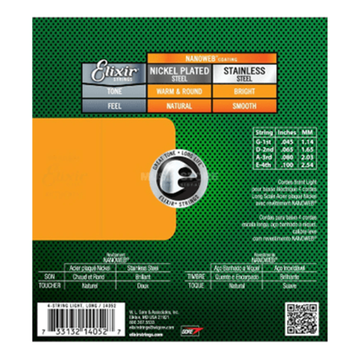 Elixir 14052 45-100 Bass Guitar Strings Nickel