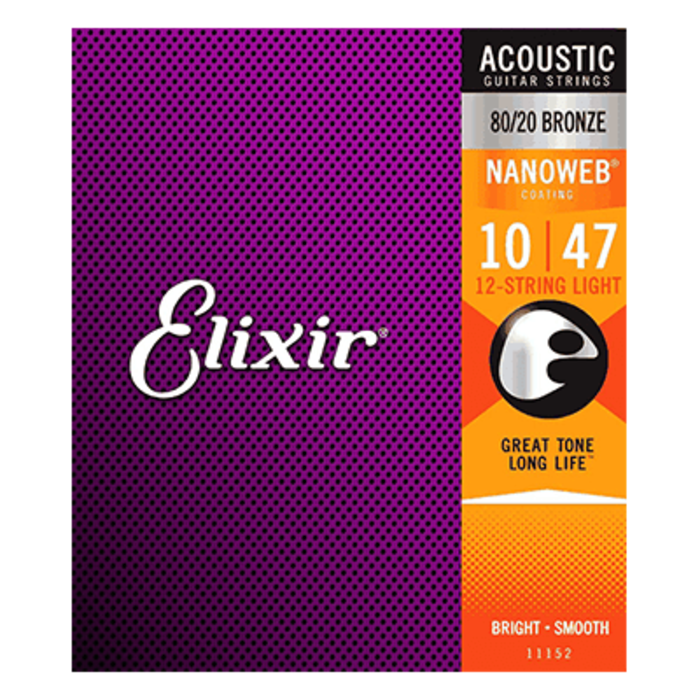 Elixir Nanoweb 12 String Light 11152 10-47 Acoustic Guitar Strings Bronze