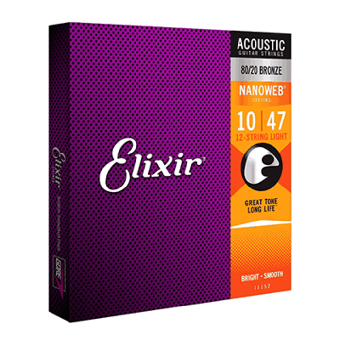 Elixir Nanoweb 12 String Light 11152 10-47 Acoustic Guitar Strings Bronze