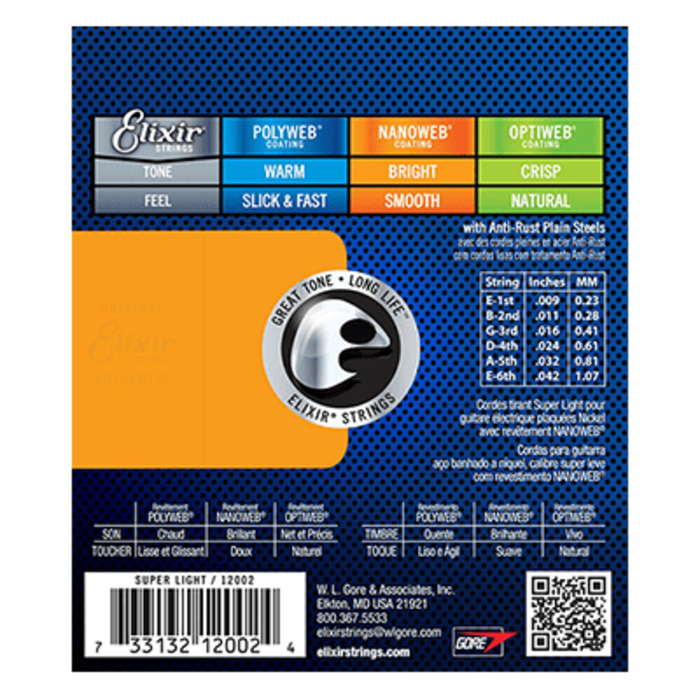 Elixir Nanoweb 12002 Super Light Electric Guitar Strings Nickel