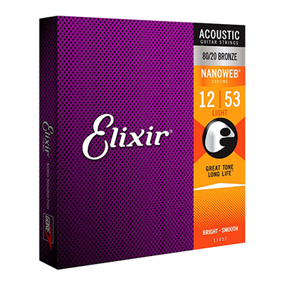 Elixir Nanoweb Light 11052 12-53 Acoustic Guitar Strings Bronze