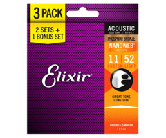 Elixir Nanoweb 16544 (3 Pack) Acoustic Guitar Strings Phosphor Bronze