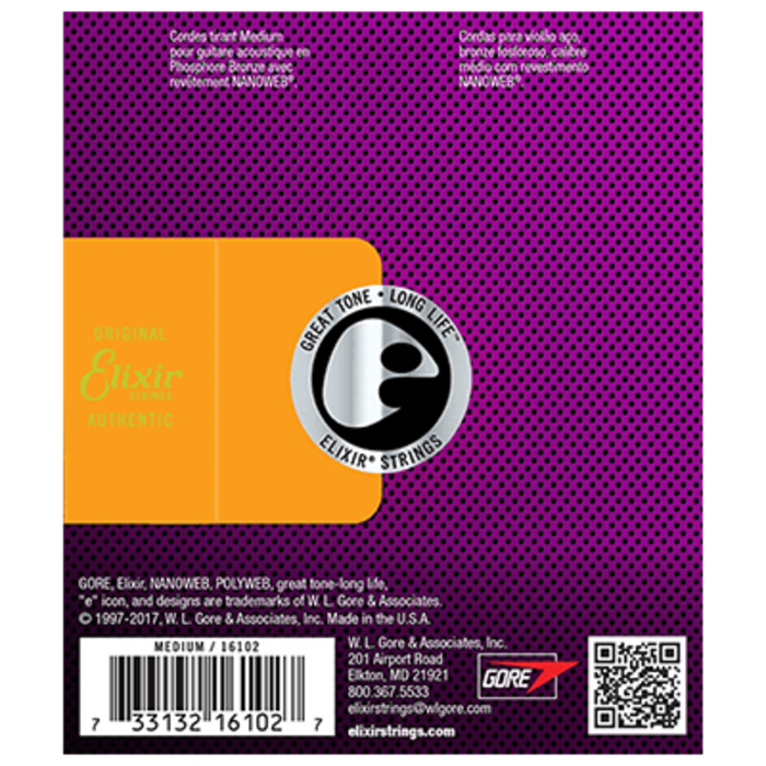 Elixir Nanoweb 16102 13-56 Medium Acoustic Guitar Strings Phosphor Bronze
