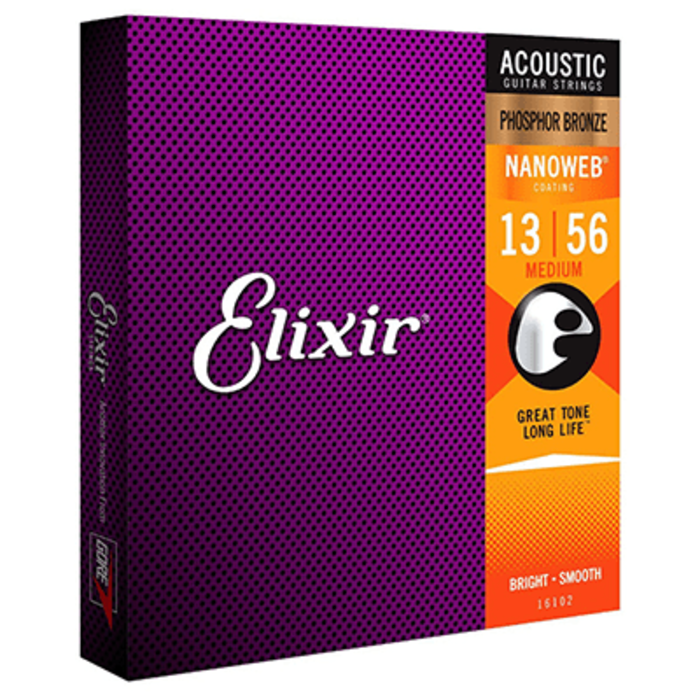 Elixir Nanoweb 16102 13-56 Medium Acoustic Guitar Strings Phosphor Bronze