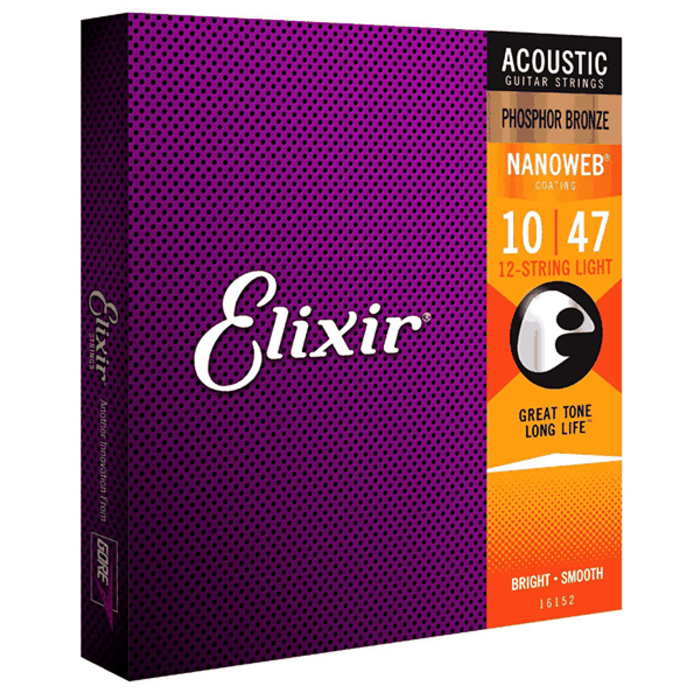 Elixir Nanoweb 16152 10-47 12 String Light Acoustic Guitar Strings Phosphor Bronze