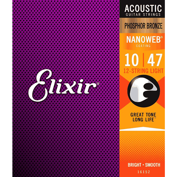 Elixir Nanoweb 16152 10-47 12 String Light Acoustic Guitar Strings Phosphor Bronze