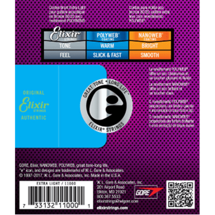Elixir Polyweb Medium 11000 Acoustic Guitar Strings Phosphor Bronze