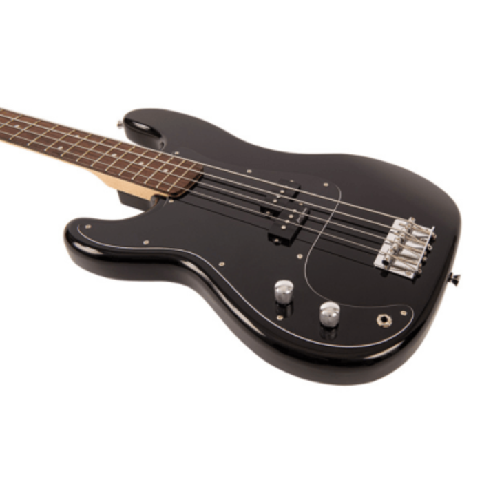 Vintage V40 Coaster Series Left Handed Bass Guitar - Gloss Black