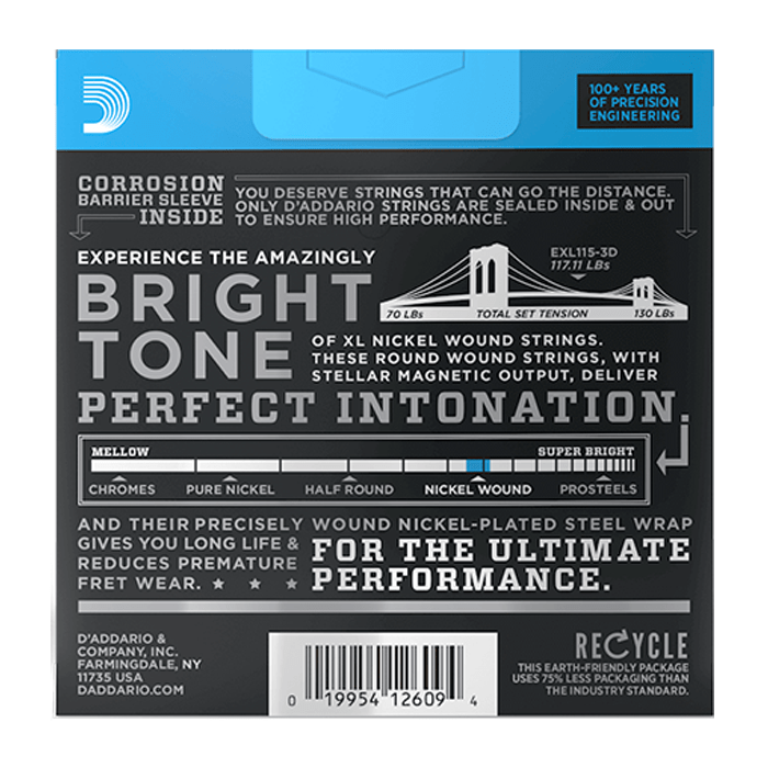 D'Addario EXL115-3D Medium Electric Guitar Strings
