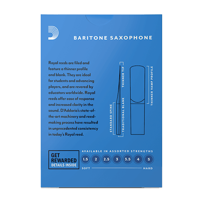 D'Addario RLB1040 Royal Baritone Saxophone Reeds-Strength 4.0