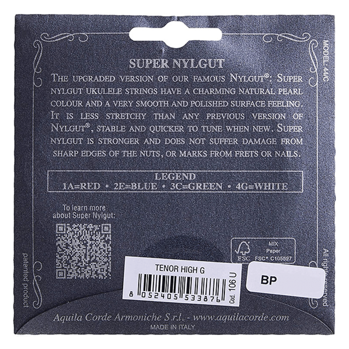 Aquila 255334 Super Nylgut Tenor Ukulele Strings High G (Black Pack)