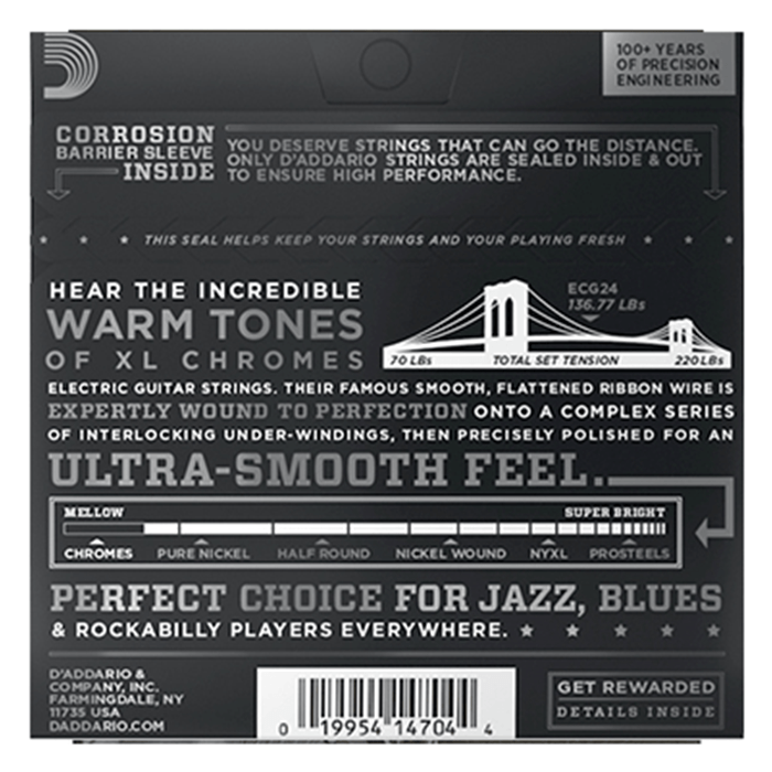 D'Addario ECG24 Jazz Light Electric Guitar Strings Chromes