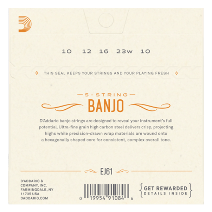 D'Addario EJ61 Medium Gauge 5 Strings Banjo Nickel Wound