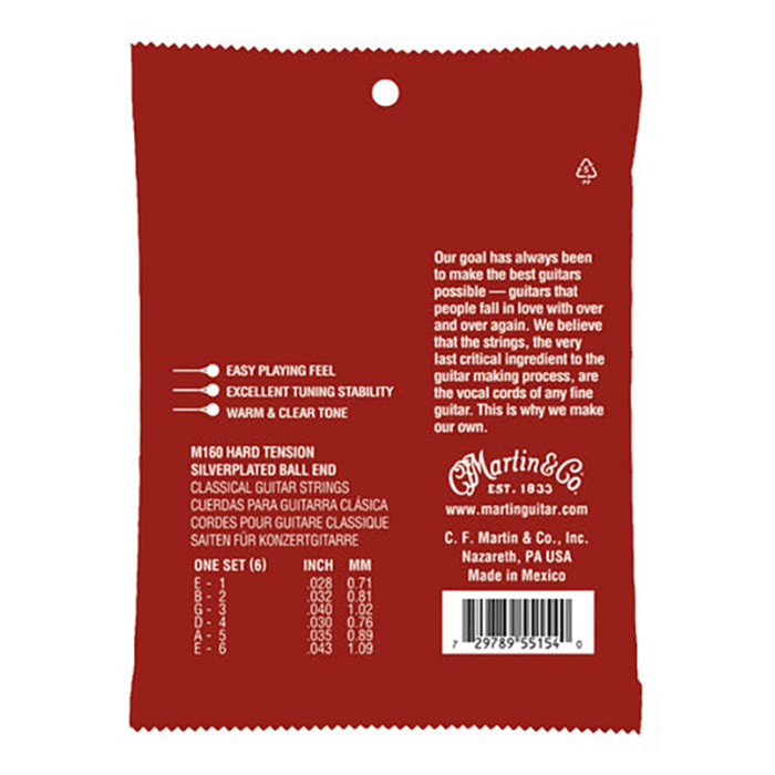 Martin M160 High Tension Classical Guitar Strings Silver Plated