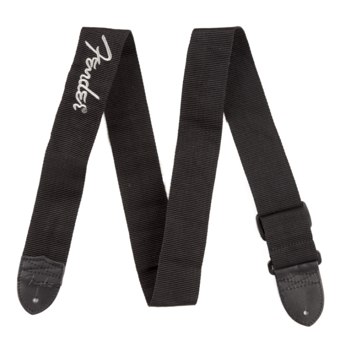 Fender 2 Black Poly Strap W/ Grey Logo