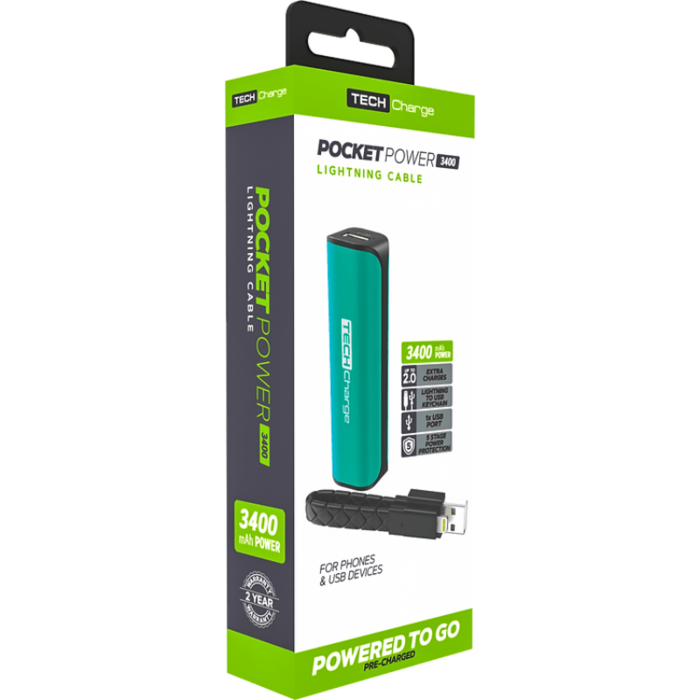 Tech Charge 3400 USB/Lightning Charger Turquoise