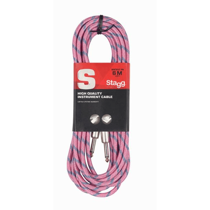 Stagg 6M/20FT Vintweed Instrument Cable-Pink