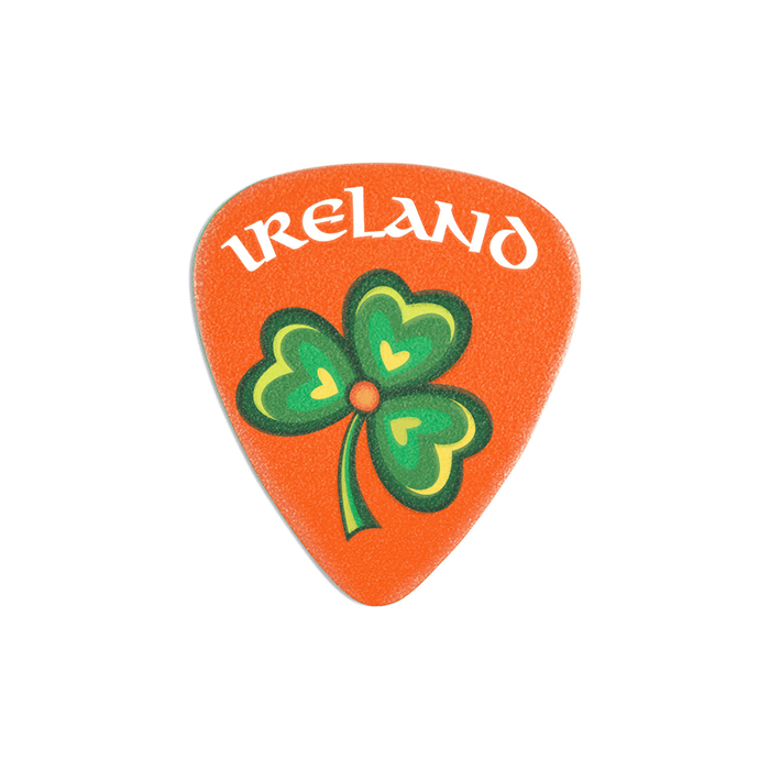 Ireland Shamrock Plastic Plectrum Green On Orange Medium Gauge