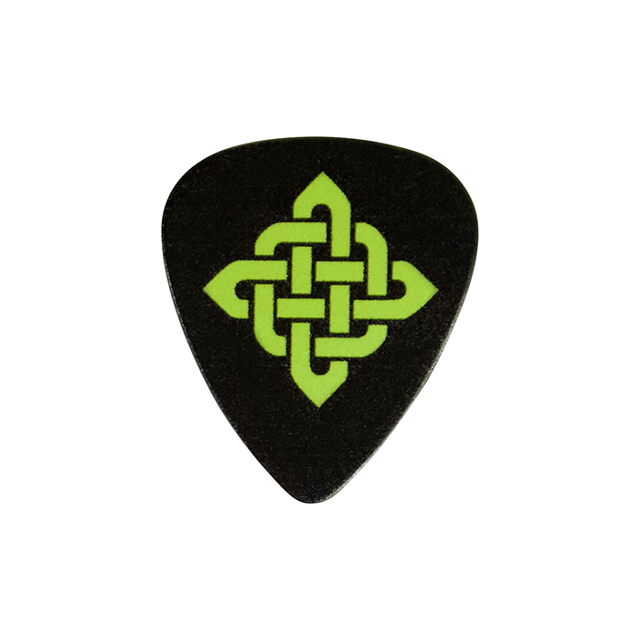 Knotwork Plastic Plectrum Green On Black Medium Gauge