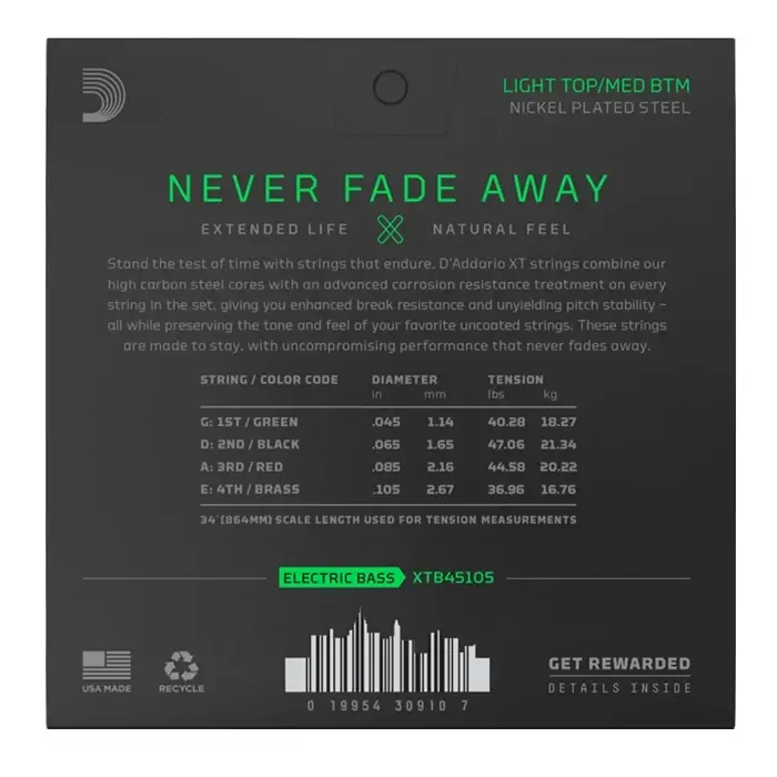 D'Addario Set Long Scale Bass XT NKL 45-105 String
