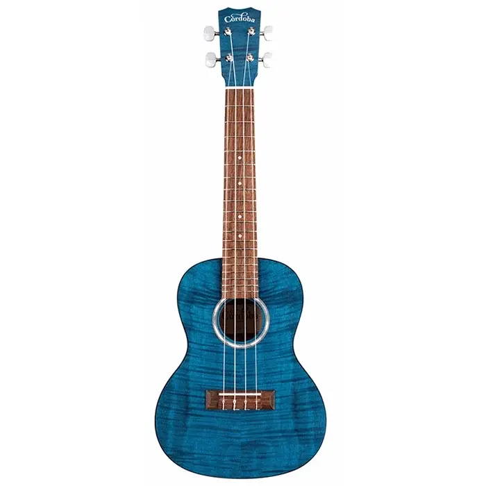 Cordoba Concert Size Ukulele Flame Mahogany Sapphire Blue