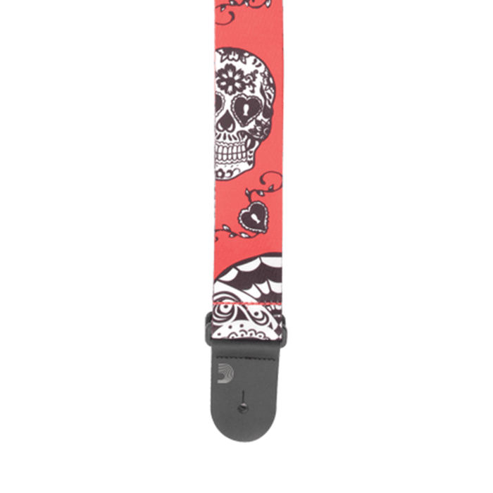 D'Addario Polyester Guitar Straps Red Sugar Skulls