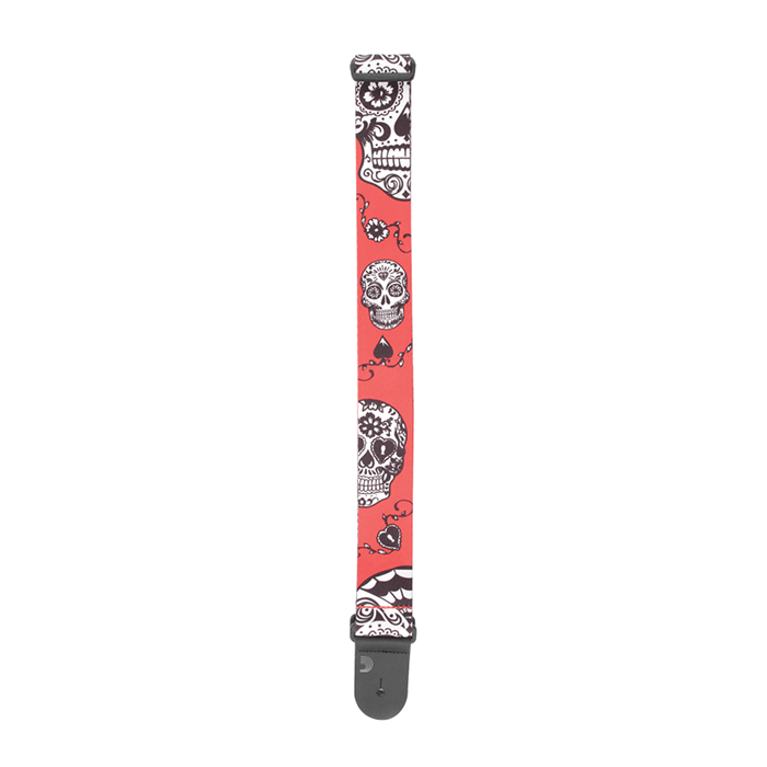 D'Addario Polyester Guitar Straps Red Sugar Skulls