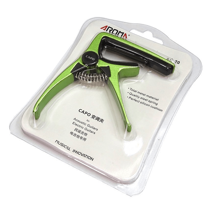 Aroma AC20GN Acoustic Guitar Capo, High Quality Aluminium Material, Steel Spring, High Quality Silicone Cushion, GREEN