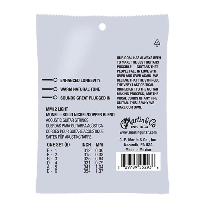 Martin Retro Monel Light MM12  Acoustic Guitar Strings Bluegrass