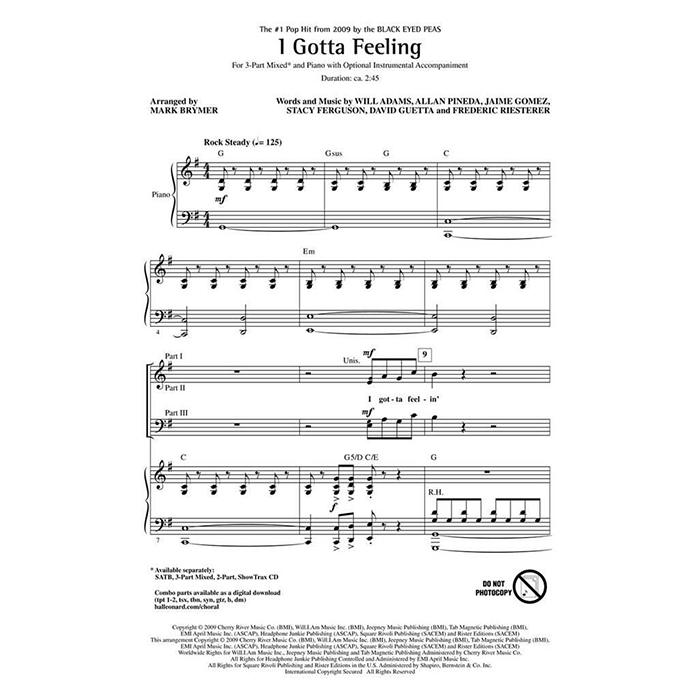 Black Eyed Peas: I Gotta Feeling - 3-Part Mixed Choir