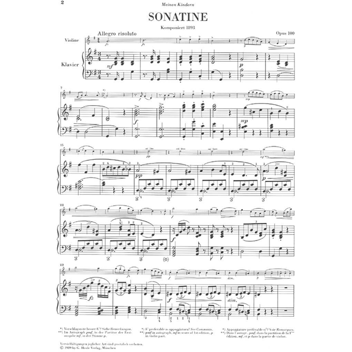 Antonín Dvorak: Sonatina For Piano And Violin In G Op.100
