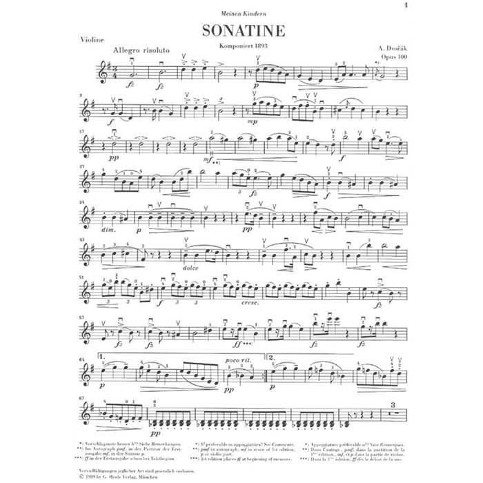 Antonín Dvorak: Sonatina For Piano And Violin In G Op.100