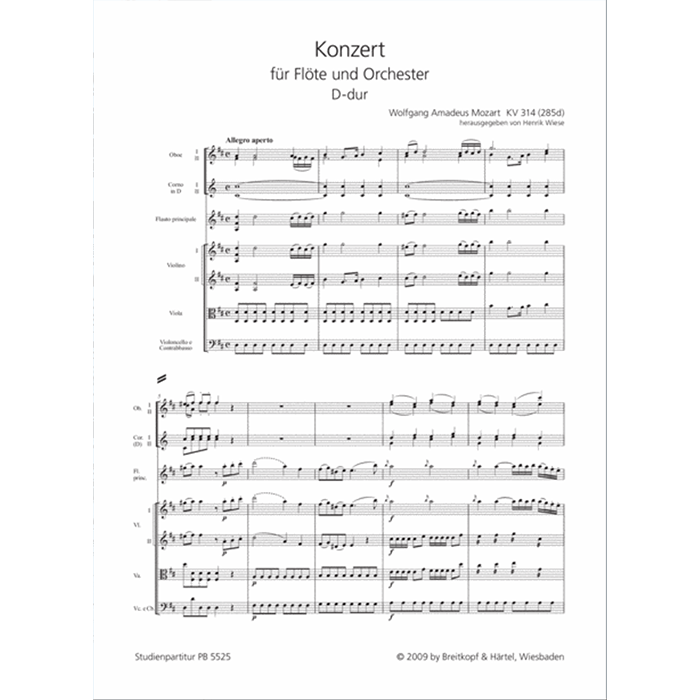 Flute Concerto No.2 in D K.314 (K.285d) Urtext Study Score, Mozart