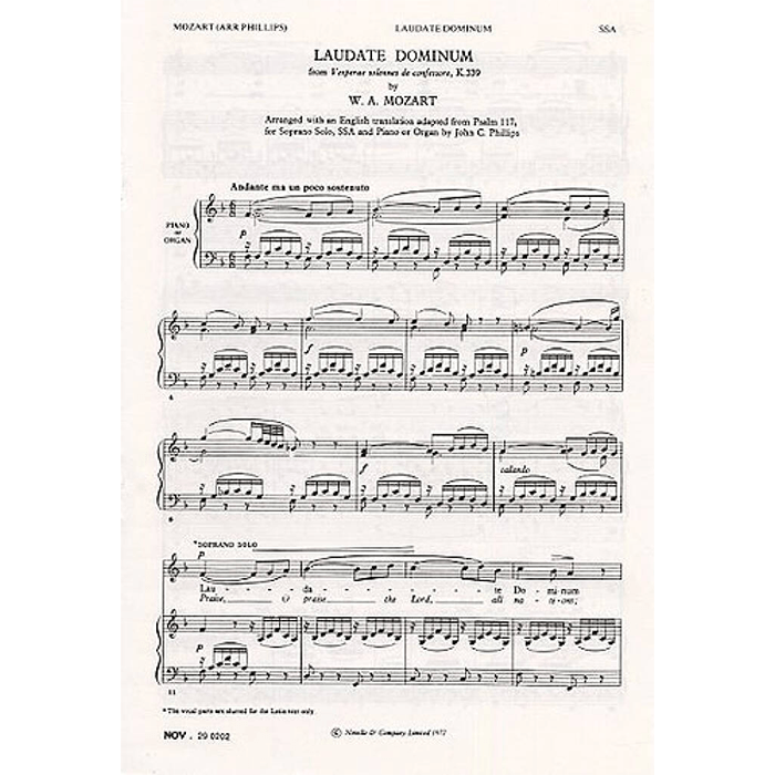 Wolfgang Amadeus Mozart: Laudate Dominum (SSSA)