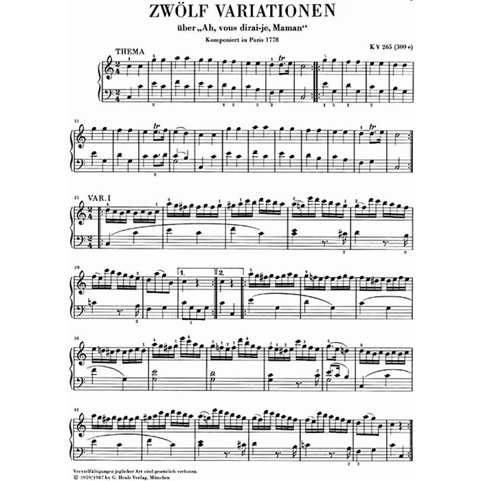 Mozart: 12 Variations on "Ah, vous dirai-je Maman" K. 265 (300e) Urtext