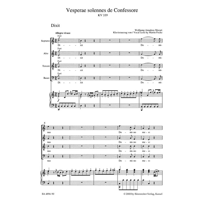 Mozart Vesperae Solennes De Confessore K.339