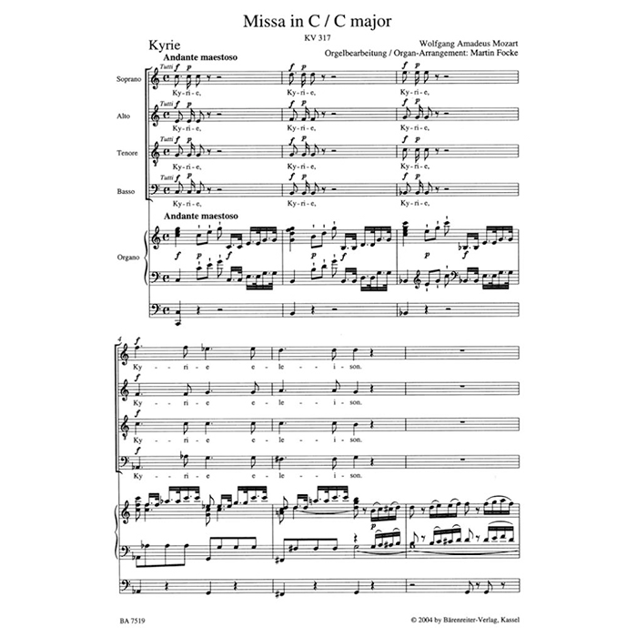 Mozart Mass in C (K.317) (Coronation Mass) Choir & Organ