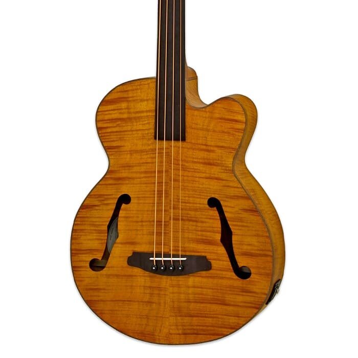 Aria FEBF2 Electro Acoustic Fretless Bass Guitar Stained Brown